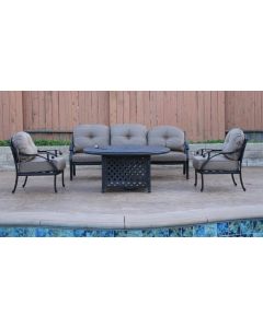 Nassau 5pc Deep Seating Conversation Set – 1 Loveseat, 2 Club Chairs, 1 21” Square End Table and 1 52” Round Fire Pit - Antique Bronze Finish