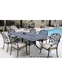 Elisabeth Cast Aluminum 7pc Dining Set 44"x84" Table Series 2000 - Antique Bronze
