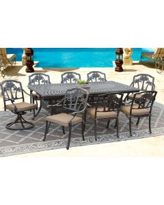 Palm Tree Outdoor Patio 9pc Dining Set with 48x84-132 Inch Extendable Table Series 6000 