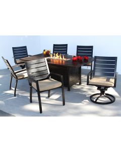 Quincy Outdoor Patio 7pc Dining Set for 6 Person with 41x72 Rectangle Fire Table Series 4000