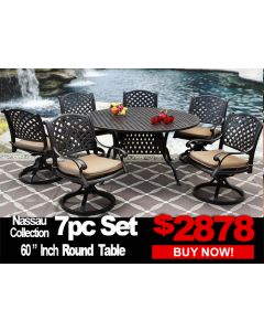 Patio Furniture Sale: Nassau 7 Piece set with 60 inch Round Table For 6 Person
