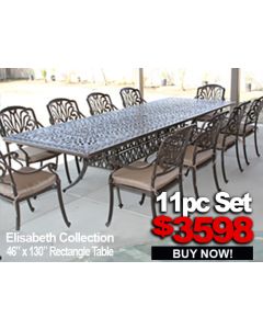 Patio Furniture Sale: ELISABETH 11pc set with 46x130 Rectangle Table