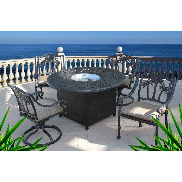 Palm Tree 5pc Outdoor Dining Set With, Antique Bronze Outdoor Dining Chairs